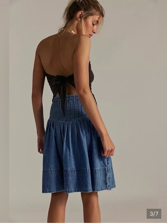 We The Free Dresses & Skirts - We The Free Denim Smocked A-Line Skirt in Medium Blue